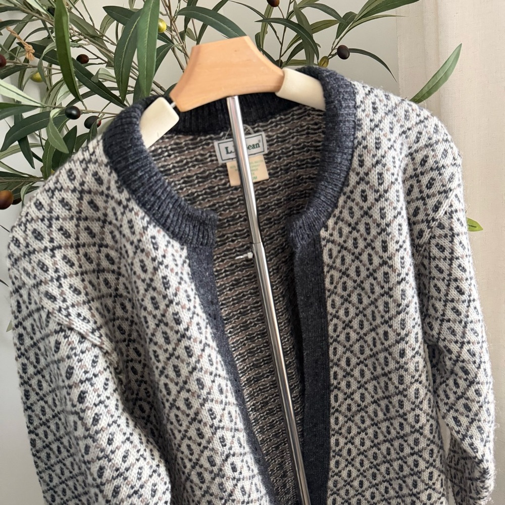 L.L Bean Norwegian Birdseye Wool Cardigan Cabincore Gorpcore Nordic Vintage Sz M - Picture 2 of 9